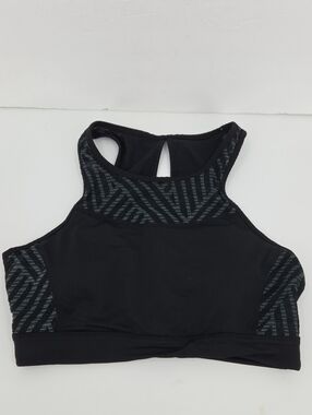 Calvin Klein Black & Charcoal Striped High-Neck Sports Bra